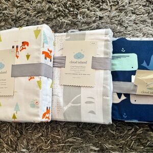 Cloud Island Crib Fitted Sheet Set - White, Gray, Blue 3 sets